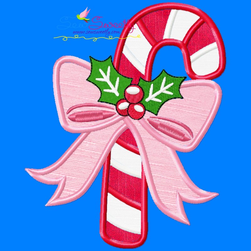 Candy Cane Bow-2 Applique Design For Christmas Embroidery Projects