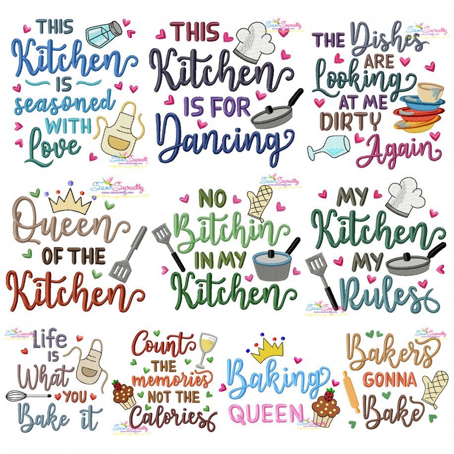 Kitchen And Baking Lettering Embroidery Design Bundle