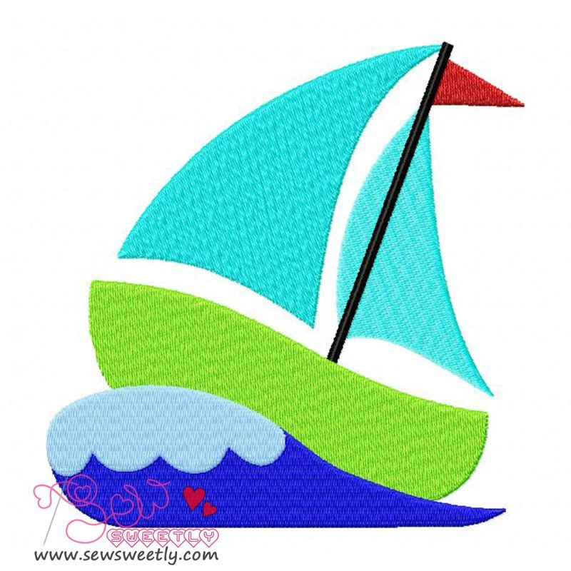 Green Sailboat Machine Embroidery Design