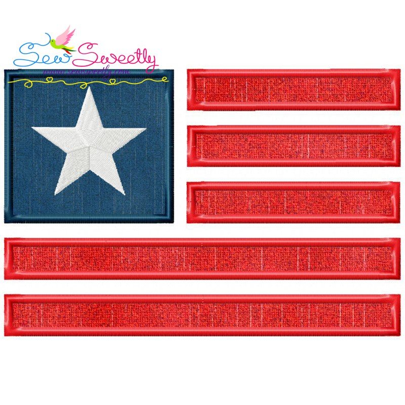 American Flag 2 Patriotic Applique Embroidery Design For 4th Of July