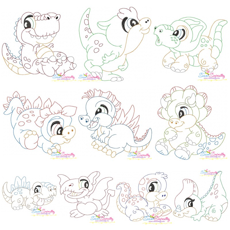 Download Vintage Stitch Baby Dinosaurs Embroidery Design Bundle For Dino Lovers