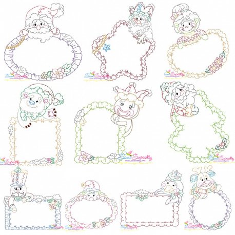 Vintage Stitch Christmas Frames Embroidery Design Bundle