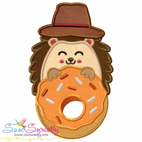 Download Hedgehog Boy With Donut Machine Embroidery Applique Design For Fall