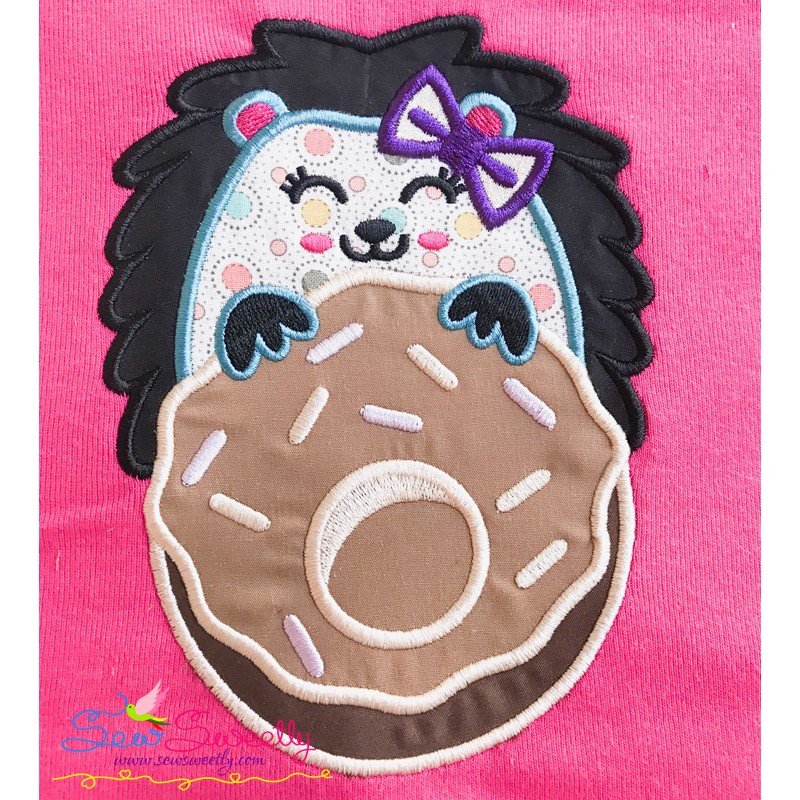 Download Hedgehog Girl With Doughnut Applique Embroidery Design For Fall